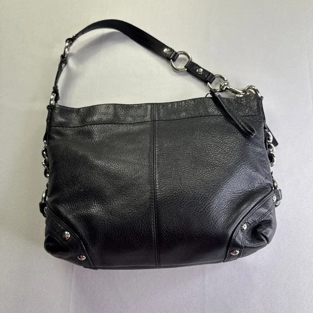 COACH Carly Medium Hobo Bag Black Pebbled Leather Shoulder Purse F15251 Purple